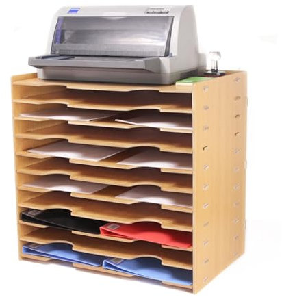 Schreibtischablage aus Holz mit A3-Briefablage, Papier-Organizer, stapelbare Schreibtischablagen in goldener Eiche (51,8 x 33 x 49 cm)