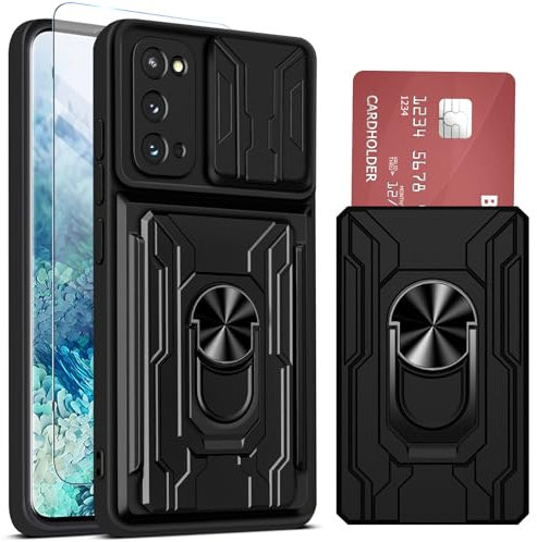 Ailicici für Samsung Galaxy S20 Hülle mit 2 Schutzfolie, Schutzhülle für Galaxy S20 5G mit Kameraschutz & Kartenschlitz 360° Metall Ring Ständer Stoßfest Bumper Case Handyhülle, für Samsung S20 Bumper