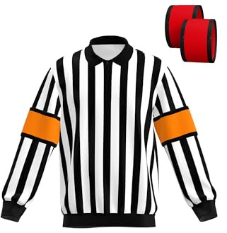 GCA Pro Eishockey-Trikot, langärmelig, Schiedsrichtertrikot, offizielles Schiedsrichter-Shirt, kostenlose abnehmbare Armbänder in Orange und Rot für Herren