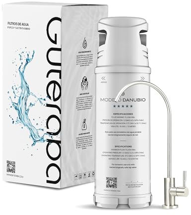 Guteraba Danubio Purificador de Agua - Filtro Agua Grifo Cocina con 3 Etapas de Filtrado, Canilla de Acero Inoxidable y 15000L de Filtración, Instalación Fácil Bajo Fregadero