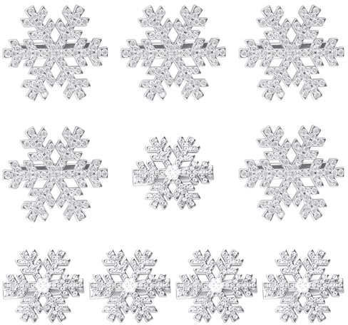 MELLIEX 10 Stück Weihnachten Schneeflocken Haarspangen, Weihnachts Haarschmuck mit Glitzer Strasssteinen Silber Schneeflocken Weihnachten Haarspange Für Frauen Mädchen