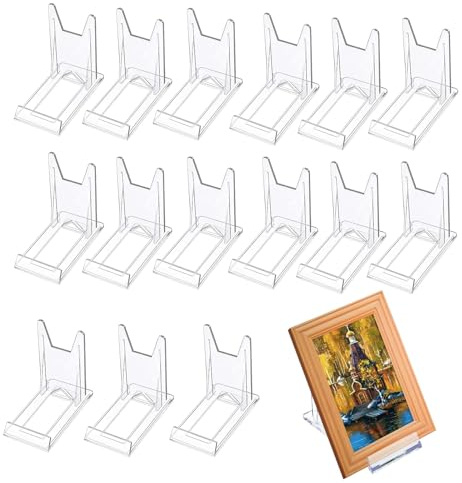 Eidoct 15Pcs Clear Plastic Display Stand, Two Part Adjustable Acrylic Stand | Display Stand Adjustable Clear Acrylic Plastic Display Stands, for Picture Frames Display Books Dishes Photos