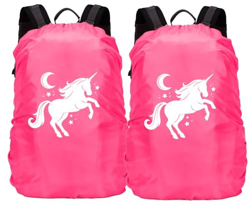 Mayoii 2pcs Regenschutz 35L Reflexion Regenschutz Step by Step Schulranzen Wasserdicht Regenschutz Schulranzen (Einhorn)