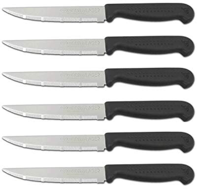 Quttin Laser Set 6 Cuchillos Chuleteros/Mesa 11cm M.Puntos Sierra especial Carnes Cocinadas.