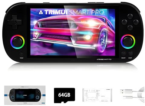 TRIMUI Smart Pro Console de jeu portable, 64 G, carte TF, avec 12 000 jeux, écran IPS de 4,96 pouces, Linux A133P, style rétro, arcade, émulateur, cadeau pour adultes et enfants