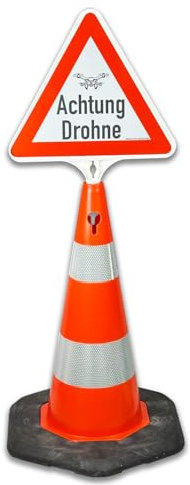 Achtung Drohne: Reflektierender Kegel mit wechselbarem Schild – Schnell aufgestellt und mobil einsetzbar (Achtung Drohne, 70 cm)