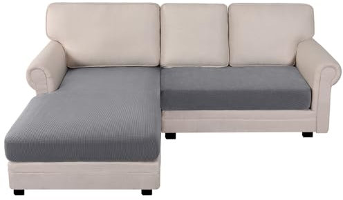 BellaHills Sofabezug Hochelastischer, Sofa Überzug Couch Überwurfdecke Sofaschoner Sofaüberwurf mit Elastischem Boden, Elastischer Bezug Cover für L Form, 2 Sitzer + Chaiselongue, Taube