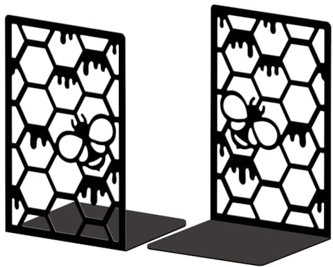 Peacoblue Buchstütze Dekorativ Modern Bienenstock Metall Buchstützen für Schwere Bücher 13.5x10.9x20.1cm, Bücherhalter für Heimdekoration, Bücherregal & Büro - 1 Paar