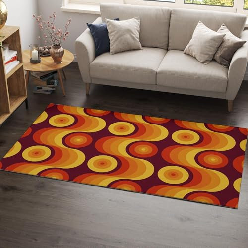 UUZEAI Orange Braun Abstrakte Geometrische Teppich 70er-Jahre Retro Stil Teppich, Weicher Kurzflor Wohnzimmer Teppich rutschfest Waschbarer Teppiche für Schlafzimmer, Flur Bodenteppich 60x180cm