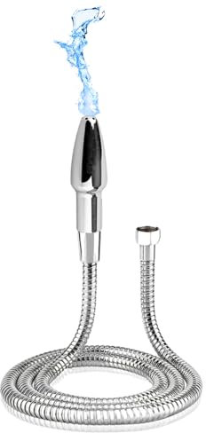 Douche de lavement aluminium, Douche en métal de douche de lavement vaginal anal Nettoyant pour système de douche colon et 59 inch Tuyau (Argent)