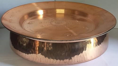 Lalit Kishori Pure Copper Cooking Pot with Lid | Hammered Lagan Handi | Chaffing Dish Pan | Ayurvedic Health Benefits Cookware & Serveware (Brown, 3.17 Quarts / 3 Liter)