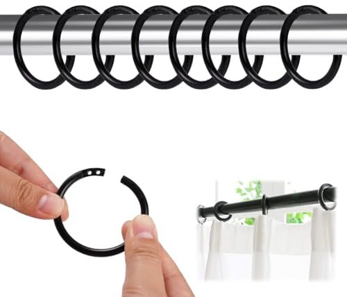 45 Stück Duschvorhang Ringe, 40mm Duschvorhang Haken, Kunststoff Gardinenringe, Stille Vorhangringe, Duschvorhangringe Schwarz für Duschvorhangstangen, Teleskopstangen mit Einem Durchmesser von 2-4 cm
