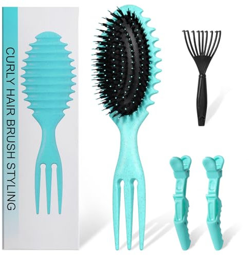 Vinabo Curly Hair Brush, Boar Bristle Curl Defining Brush, Bounce Curl Brush for Different Hair Types (Green)
