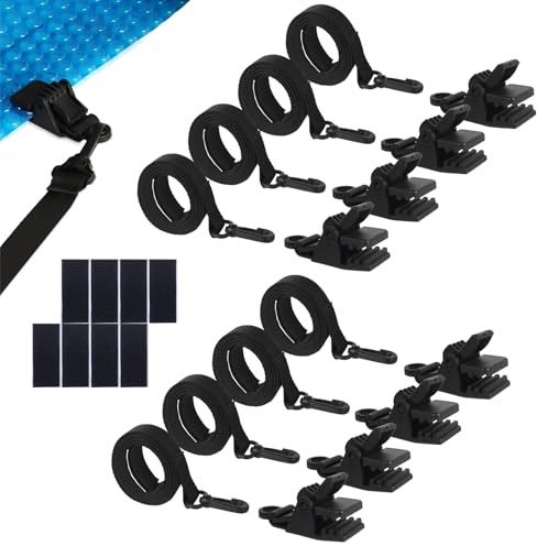 Kaezuy Schwimmbad Foliengürtel Pool Aufroller Aufrollsystem 8 Seile 8 Clips 8 Gurte Für Solarfolie Poolplane Abdeckungen Windresistente Halterung Komplettset Mit Edelstahl Clips