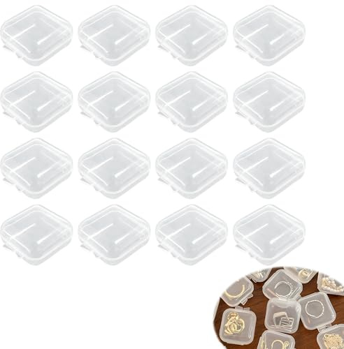 REKUA 16pcs Clear Plastic Storage Boxes, Small Square Storage Containers with Lids for Various Small Personal Accessories, Transparent Storage Organiser for Drawers and Travel