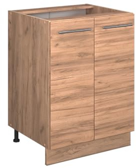 Vicco Küchenunterschrank Fame-Line, Goldkraft Eiche, 60 cm | 2 Türen · Arbeitsplatte Eiche · Höhenverst. Füße · Metallgriffe · Soft-Close