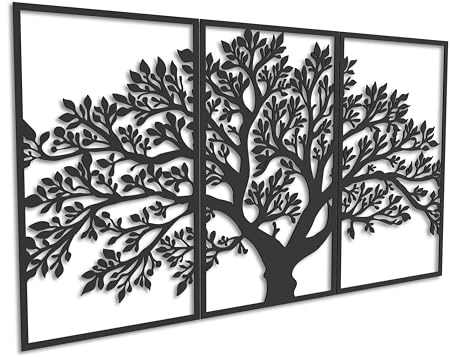 Kajaro Baum Wandbild Holz 3-teilig, 1780x980 mm, selbstklebend ohne Bohren | Gratis: zweites kleineres Bild. Selbstklebende Holz-Wanddeko in Metalloptik, einfache Montage ohne Bohren.