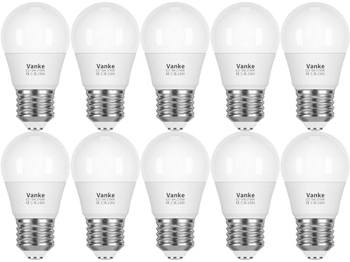 Vanke E27 Screw LED Bulb, Warm White 2700K, 6W(40W Equivalent), Pack of 10 | Edison Screw Bulb, ES G45 Golf Ball Light Bulbs, 470 Lumen, Non-Dimmable, No Flicker, 45x84mm