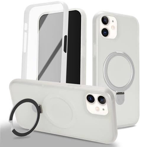 Zouzt Matte for iPhone 11 Case 6.1 Screen Protector, White | With Stand, 360 Full Body, Translucent Matte, Military Grade Drop Proof, Shockproof Protective, Anti-Fingerprint Phone Case