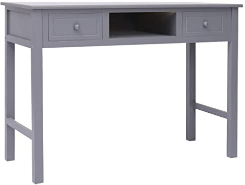 XHNIFBN Schreibtisch Grau 108 x 45 x 76 cm aus massivem Paulownia Holz mit 2 Schubladen offener Ablage Moderner Computertisch platzsparend für Home Office Wohnzimmer Jugendzimmer
