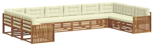vidaXL Sofagarnituren 10 pcs Natur und Creme Massivholz Akazie, Moderner Garten-Sofa, robuster Outdoor-Sitz, Terrassen-Lounge-Set für gemütliches Sitzen und schickes Leben