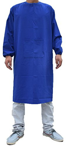 UE STORE Adults Long Sleeve Cooking Kitchen Apron Waterproof Butcher Artist Apron Blue