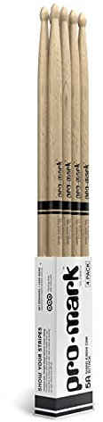 ProMark Classic Attack 5A Shira Kashi Lot de 4 paires de baguettes en chêne avec pointe ovale en bois