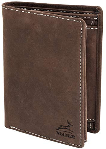 Fa.Volmer ® Leder Geldbörse Herren mit RFID-Schutz - weiches Wildleder, helle Nähte - 12 Fächer für Kreditkarten - Hochformat - Braun