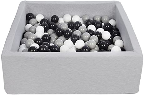 Velinda Bällebad Ballpool Kugelbad Bällchenbad Kinder-Pool mit 300 Bällen/90x90cm (Farbe der Bälle: schwarz,weiß,grau)