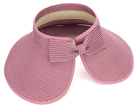 MK MATT KEELY Grand chapeau de paille de plage pliable à large bord pour femme avec nœud, rose foncé, Taille unique