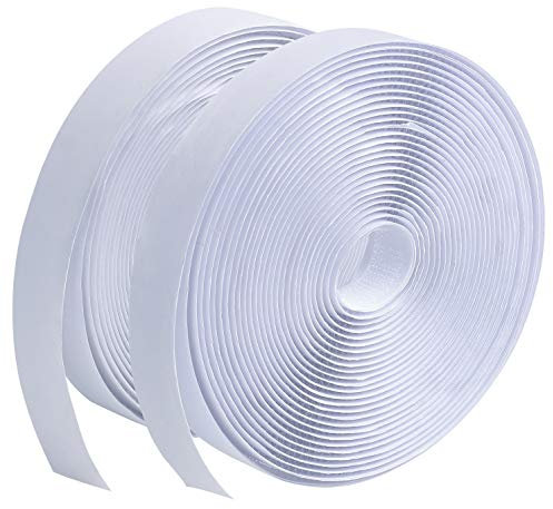 LLPT Hook and Loop Tape 19mm*7m*2mm Each Roll Heavy Duty Adhesive Industrial Strength Hook Loop Strip Mounting Tape for Indoor and Outdoor White (HTW030)
