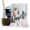 Hairyworm Personalised Mug and Belgian Milk Chocolate/Hot Chocolate Stirrer Marshmallow Gift Set, Custom Name (11oz) White, Yellow, Blue, Black, Pink Mug with Name on Grey Rabbit Print Design