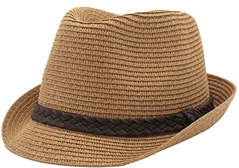Strohhut für Herren, Damen, Fedora Borsalino, Trilby, Panama, Sommer, Strand, kurze Krempe, modisch, Unisex, lu-129 - braun, 58