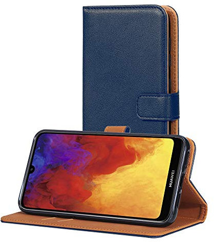 AICEK Hülle Kompatibel mit Huawei Y6 2019, Lederhülle für Huawei Y6 2019 Schutzhülle PU Leder Klapphülle mit Kartenfach Ständer Magnet Funktion Blau (6,09 Zoll)