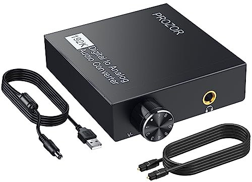 PROZOR Conversor de Audio 192 kHz Óptico a 3,5 mm con Ajuste de Volumen Conversor de Audio Digital a Analógico Chip Amplificador de Audio Incorporado para HDTV Set Top Box DVD Videoconsolas
