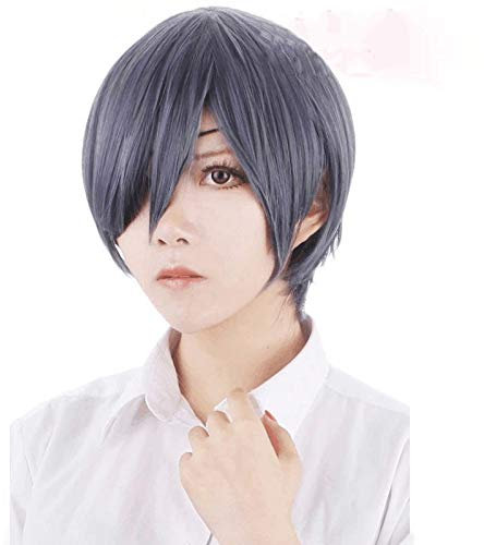 Biamoxer Black Butler Kuroshitsuji Ciel Phantomhive Grey Blue Cosplay Wig