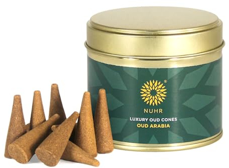NUHR HOME Incense Cones Oud Arabia Luxury / 20 Strong Scented Cones/Bakhoor alternative/Lasting Fragrance Aroma Natural Authentic Agarwood for Aromatherapy, Meditation & Stress Relief Refreshing