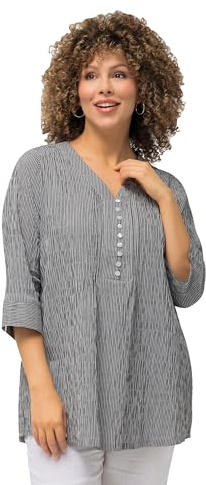 Ulla Popken Femme Grandes Tailles Tunique, Rayures, Structure crépon 797456