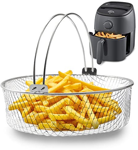 Air Fryer Basket, Steamer Basket for Instant Pot, 304 Stainless Steel Mesh Basket for Instant 6Qt 8Qt Air Fryer, Air Fryer Accessory 8 inch Basket with Handle