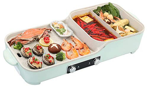 Barbacoas de Carbón 2 en 1 Parrilla eléctrica portátil Parrilla de Parrilla Interior multifuncional Teppanyaki Grill Non-Stick PAN 1600W Sistema de control de temperatura dual para BBQ coreano Parrill