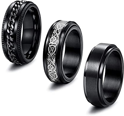 PAMTIER Herren Damen Edelstahl 6 STÜCKE Rotierenden Statement Ringe Set Blume Mond Stern Celtic Dragon Ring Ehering