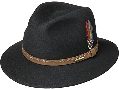 Stetson Mahomes Traveller Wollfilzhut Einfarbiger Wollfilzhut Wasserabweisend Knautschbar Ganzjährig Tragbar Made in EU Unisex schwarz M (56-57 cm)