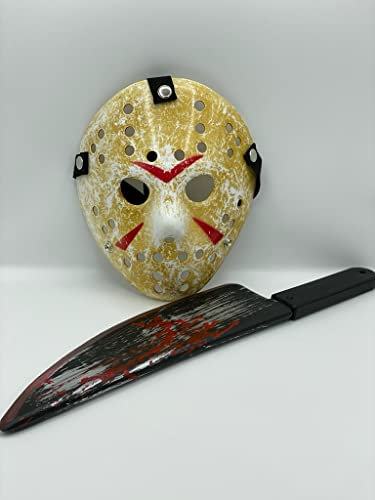 Dreamzfit - Erwachsene Halloween Freitag der 13. Jason Voorhees Hockeymaske mit blutigem Spielzeug – Herren Damen Halloween Horror Gruselmaske Verkleidung Cosplay Kostüm