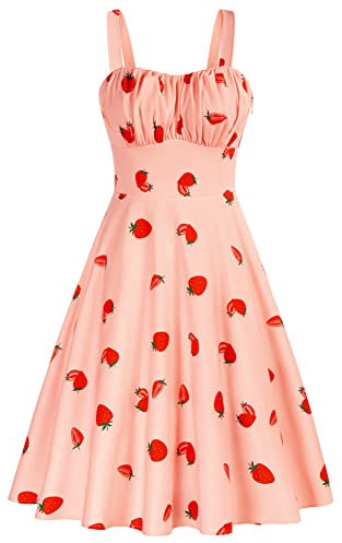 Belle Poque Rockabilly Robe Casuale Eté Evasé Robe Pin-up sans Manche 0380S22-01 Rose Fraise XL
