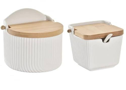 D,casa - Sarero y Azucarero de Porcelana Blanco con Tapa de Madera Estilo Nordico… - Pack Salero Y Azucarero