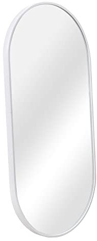 [en.casa] Espejo de Pared para Baño Pasillo Elegante Forma Elíptica Horizontal/Vertical Aluminio 40 x 80 cm Blanco