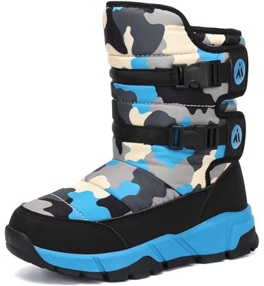 Mishansha Stivali Neve Bambini Stivaletti Ragazze Doposci Scarponcini Imbottiti di Pelo Scarpe Invernali Comodi Caldi e Antiscivolo Outdoor, Nero Blu, 33 EU