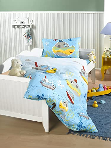 Carpe Sonno Kinderbettwäsche 135x100 cm Unterwasserwelt Babybett Bettwäsche für Babys Jungen Mädchen - Baumwolle Babybettwäsche Set 2tlg mit Kissenbezug 40x60 cm Bettbezug blau