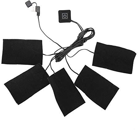 USB Powered Electric Heating Pad with 5PCS Heating Element, Under Clothes Heat Pad, USB Electric Heated Pad Adjustable Temperature Warmer for Outdoor Winter Seat Pet Dogs and Cats Warmer