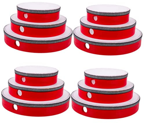 12 Stück Musik-Tamburin-, roter Holzrahmen, Anfänger, Glocke, Handinstrument, Geschenk, Rasselinstrumente, pädagogische Party, Vorschüler, Handtrommel für Tauben-Percussion
